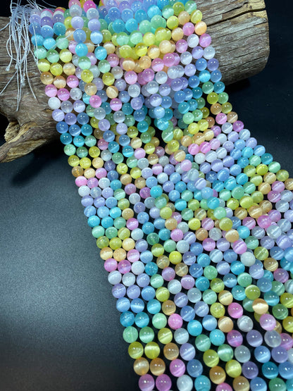 AAA natural selenite gemstone round bead. 6mm 8mm 10mm round bead. Gorgeous rainbow multi color selenite gemstone bead . Loose bead.15.5”