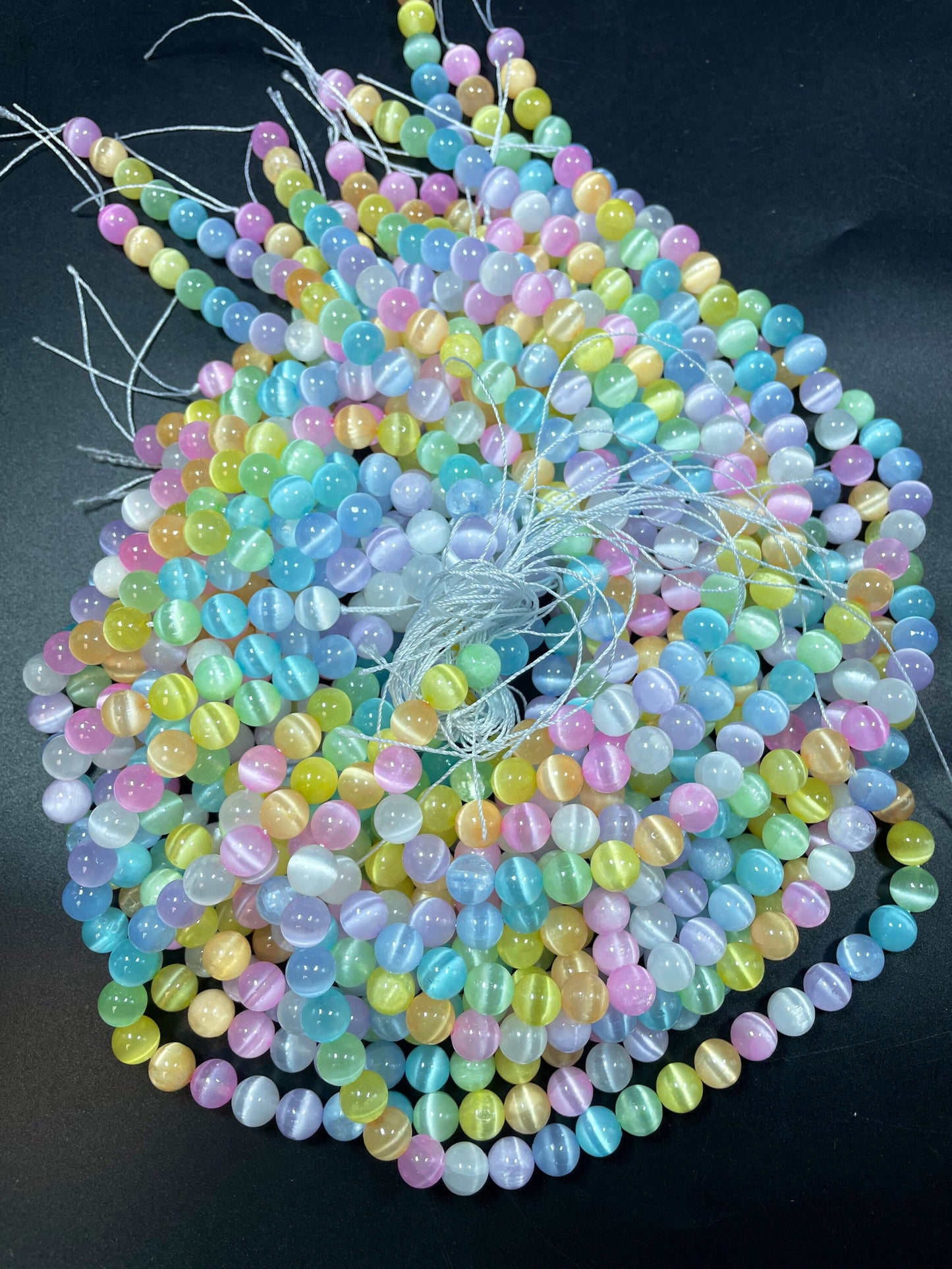 AAA natural selenite gemstone round bead. 6mm 8mm 10mm round bead. Gorgeous rainbow multi color selenite gemstone bead . Loose bead.15.5”