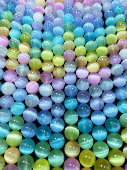 AAA natural selenite gemstone round bead. 6mm 8mm 10mm round bead. Gorgeous rainbow multi color selenite gemstone bead . Loose bead.15.5”