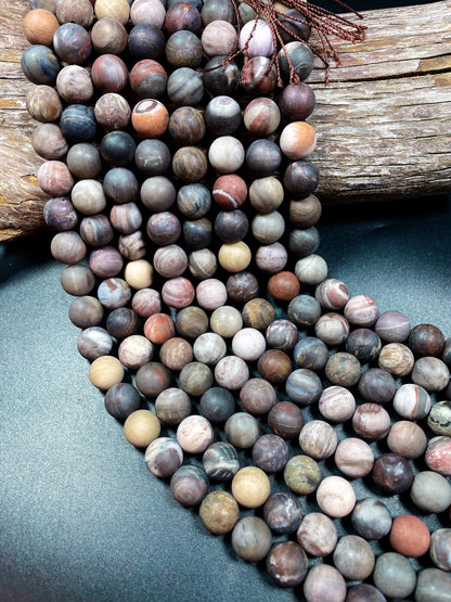 Natural brown petrified wood jasper. Gemstone bead. 6mm 8mm 10mm 12mm round bead. Loose stone bead. Full strand 15.5”