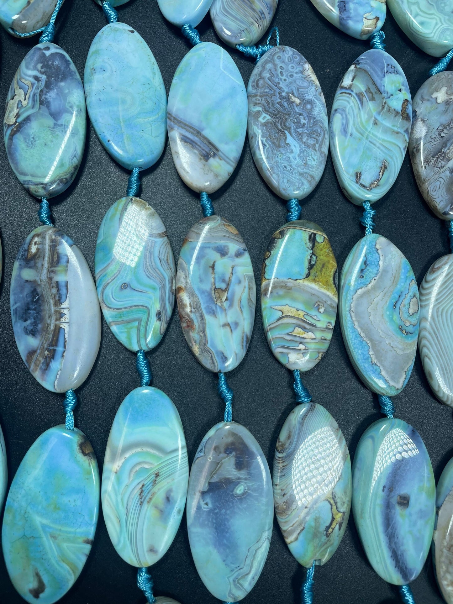 Natural Dragon Skin Agate Gemstone Bead. Gorgeous Unique Blue Brown Color Gemstone Bead. Loose Stone Bead. Full strand 15.5”