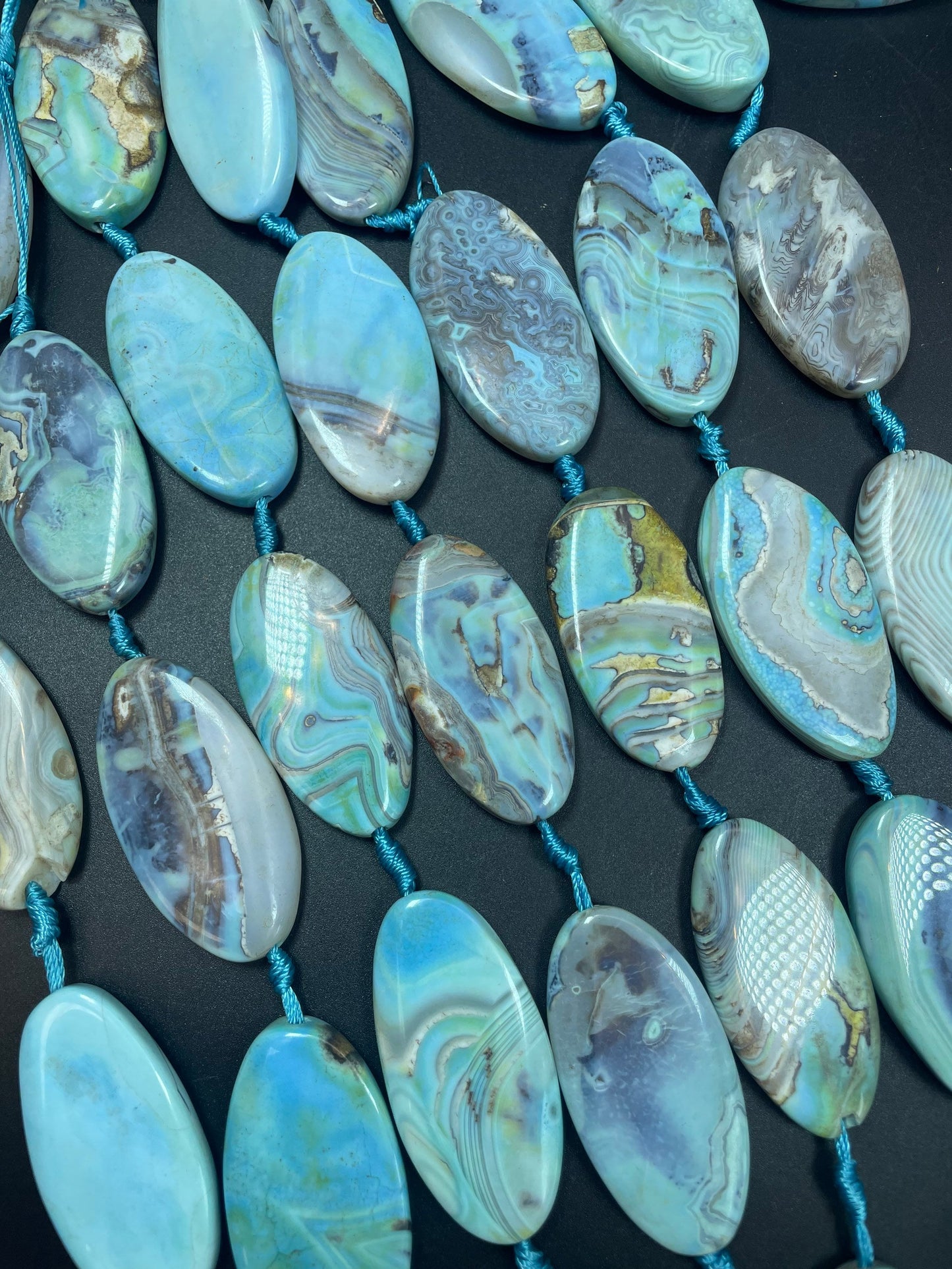 Natural Dragon Skin Agate Gemstone Bead. Gorgeous Unique Blue Brown Color Gemstone Bead. Loose Stone Bead. Full strand 15.5”