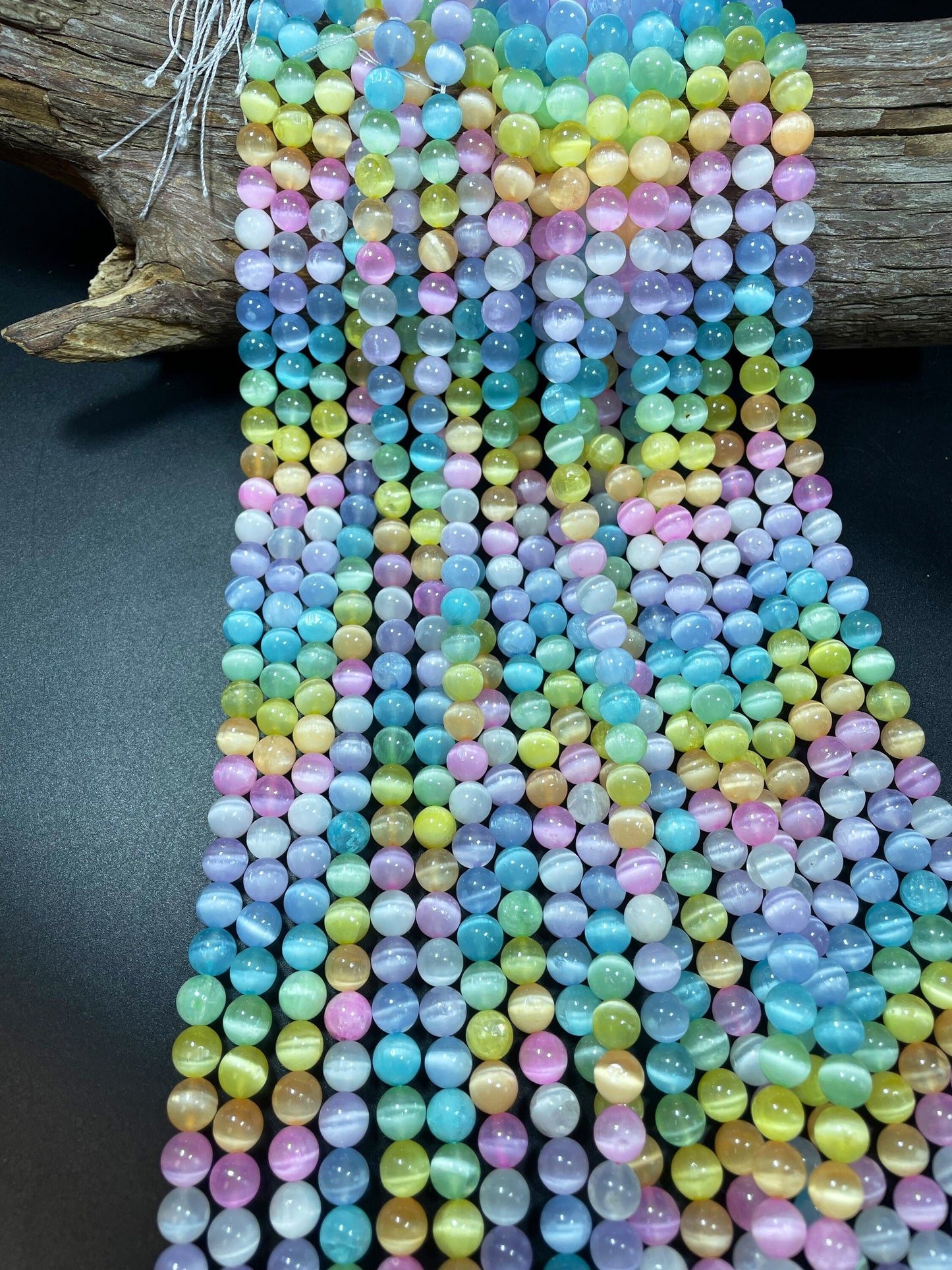 AAA natural selenite gemstone round bead. 6mm 8mm 10mm round bead. Gorgeous rainbow multi color selenite gemstone bead . Loose bead.15.5”