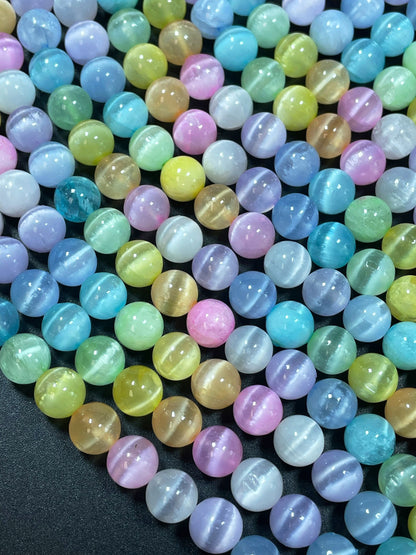 AAA natural selenite gemstone round bead. 6mm 8mm 10mm round bead. Gorgeous rainbow multi color selenite gemstone bead . Loose bead.15.5”