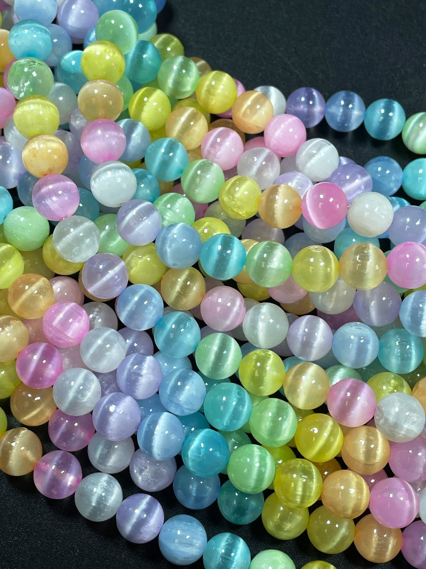 AAA natural selenite gemstone round bead. 6mm 8mm 10mm round bead. Gorgeous rainbow multi color selenite gemstone bead . Loose bead.15.5”