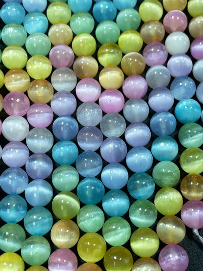 AAA natural selenite gemstone round bead. 6mm 8mm 10mm round bead. Gorgeous rainbow multi color selenite gemstone bead . Loose bead.15.5”