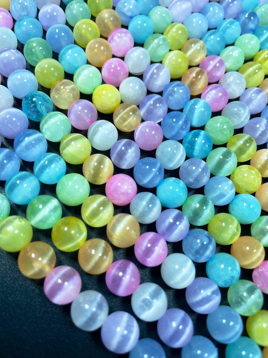 AAA natural selenite gemstone round bead. 6mm 8mm 10mm round bead. Gorgeous rainbow multi color selenite gemstone bead . Loose bead.15.5”