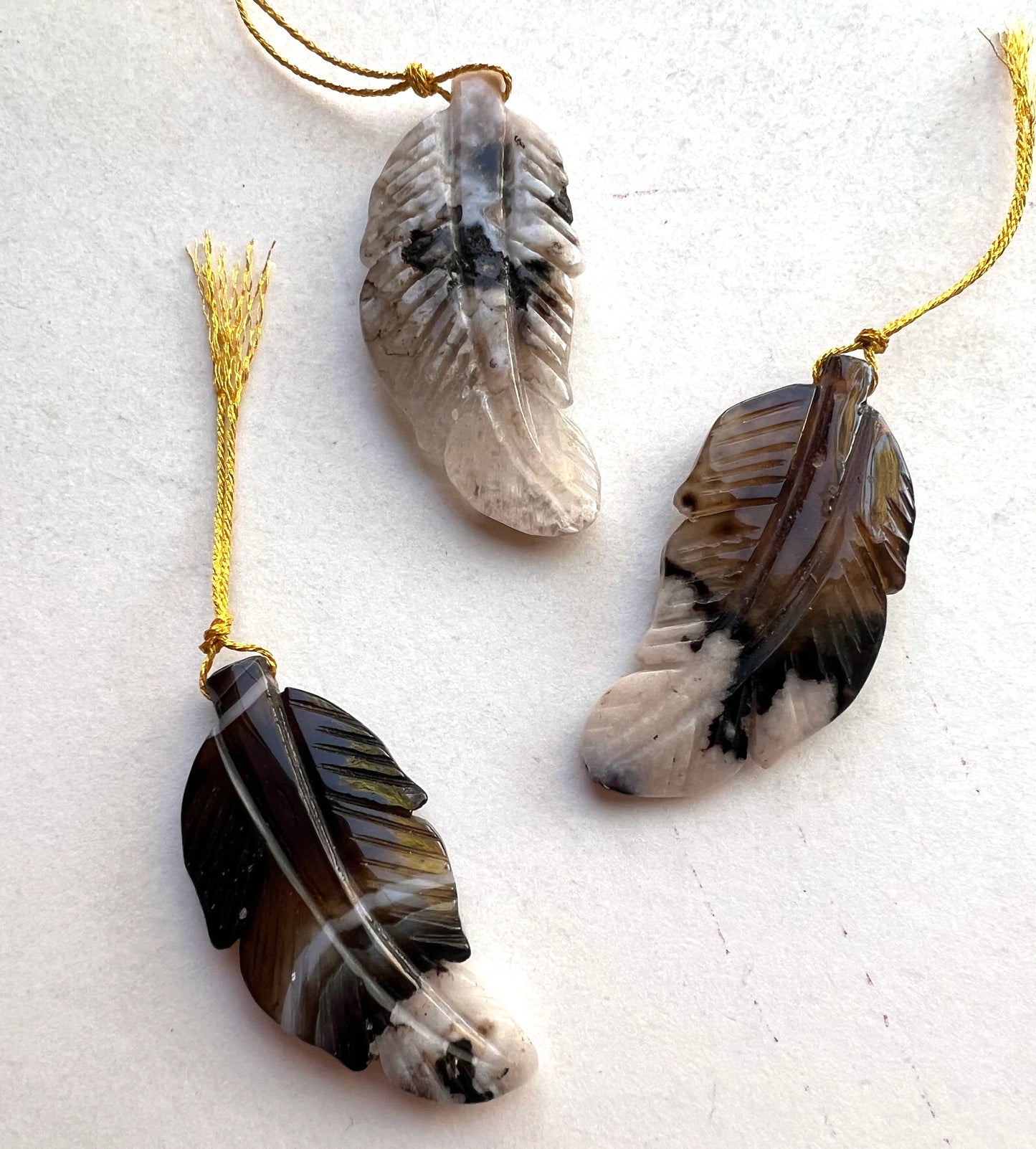 Natural Blossom Flower Agate Gemstone Feather Shape Pendant 24x50mm Beautiful Black Brown Color Gemstone Pendant Loose Pendant Loose Bead