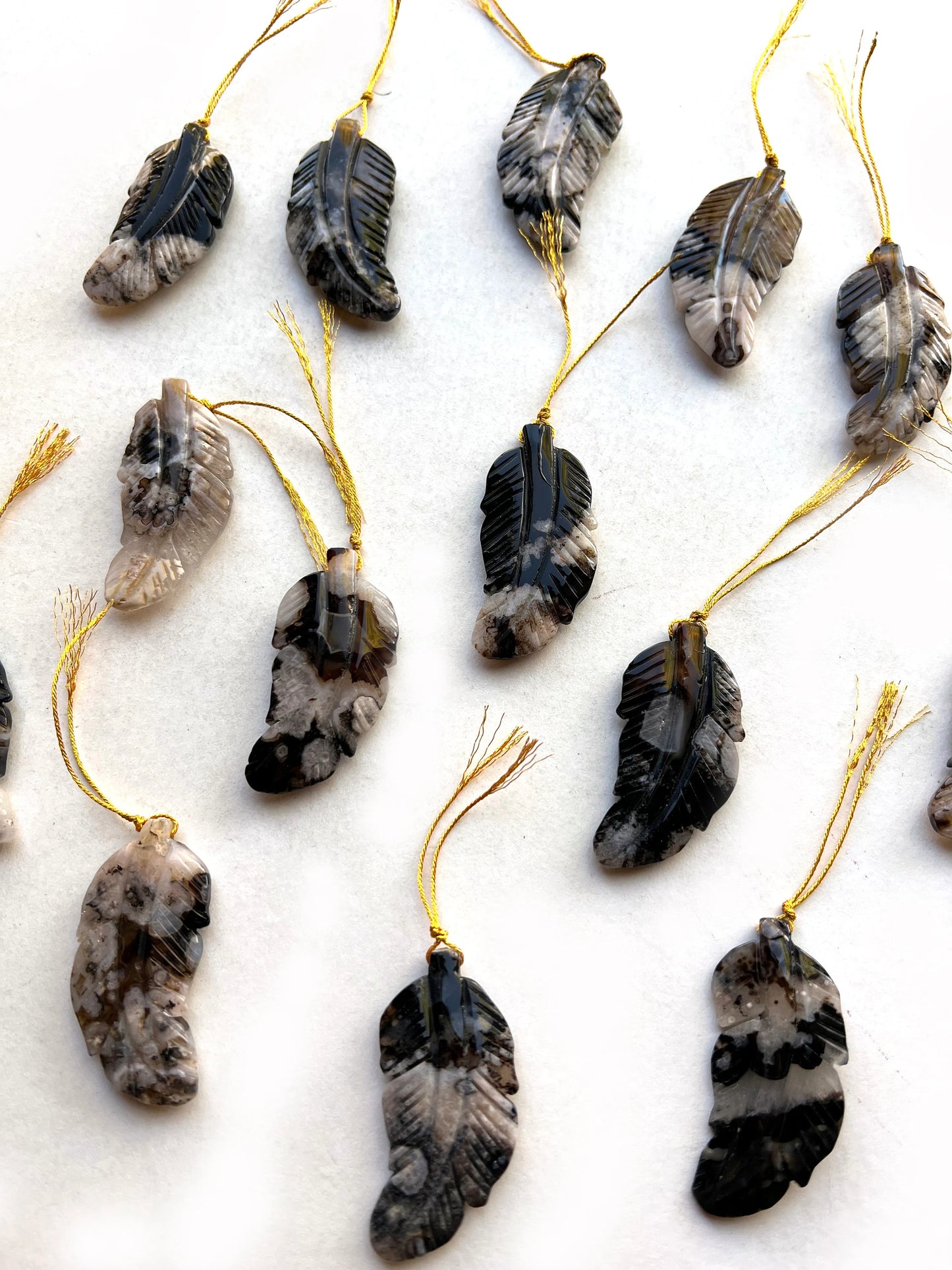 Natural Blossom Flower Agate Gemstone Feather Shape Pendant 24x50mm Beautiful Black Brown Color Gemstone Pendant Loose Pendant Loose Bead