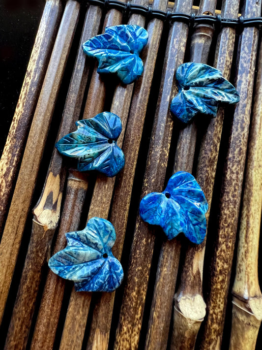Natural Blue Fossil Coral Pendant Hand Carved Maple Leaf Shape 24mm Handmade Earring Loose Bead Loose Pendant Loose gemstone Handmade stone