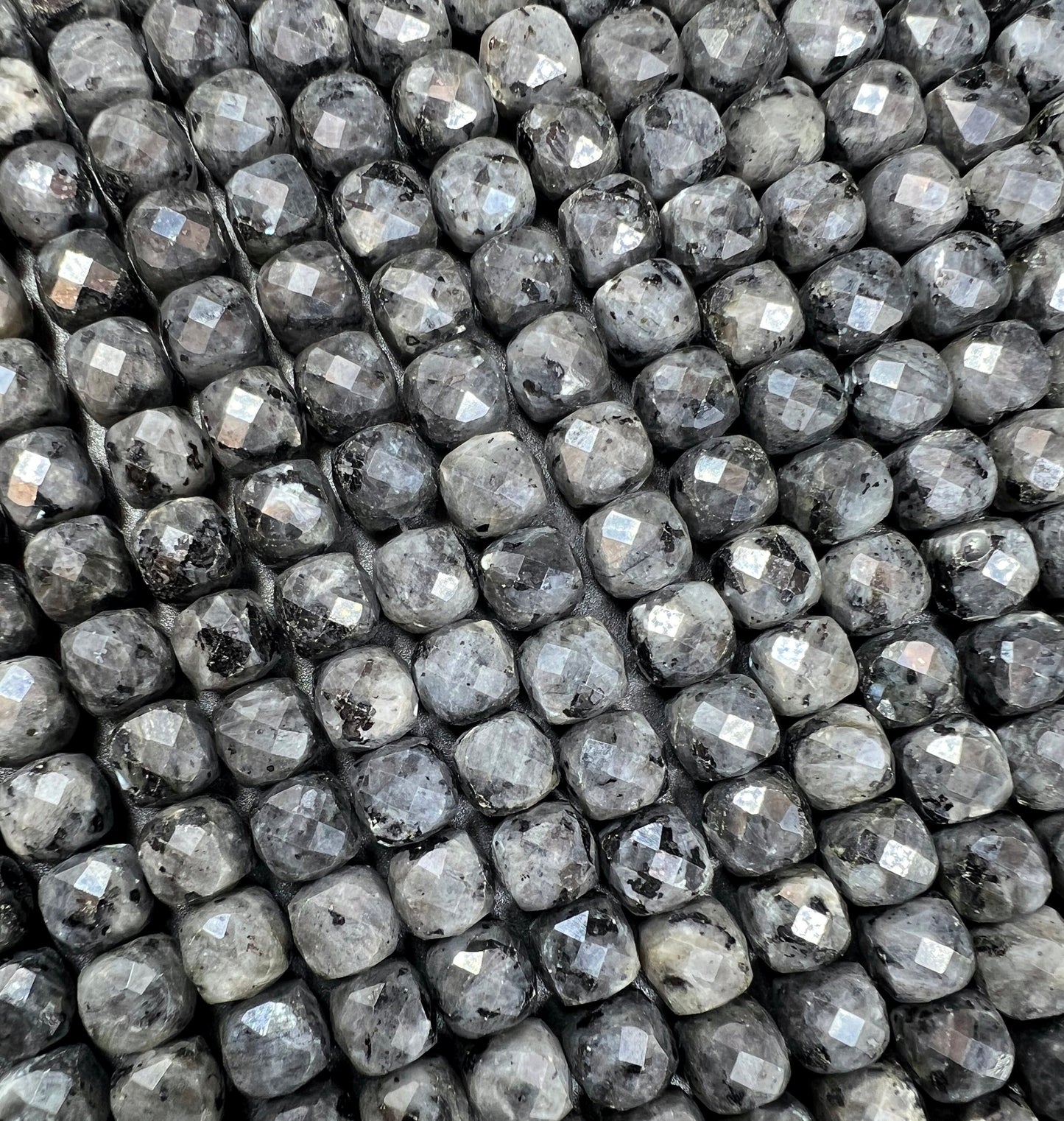 AAA Natural Larvikite Faceted Cube 9mm Gorgeous Deep Gray and Black Colors Loose Bead Loose Gemstone Loose Larvikite Full  Strand 15.5"