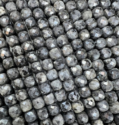 AAA Natural Larvikite Faceted Cube 9mm Gorgeous Deep Gray and Black Colors Loose Bead Loose Gemstone Loose Larvikite Full  Strand 15.5"