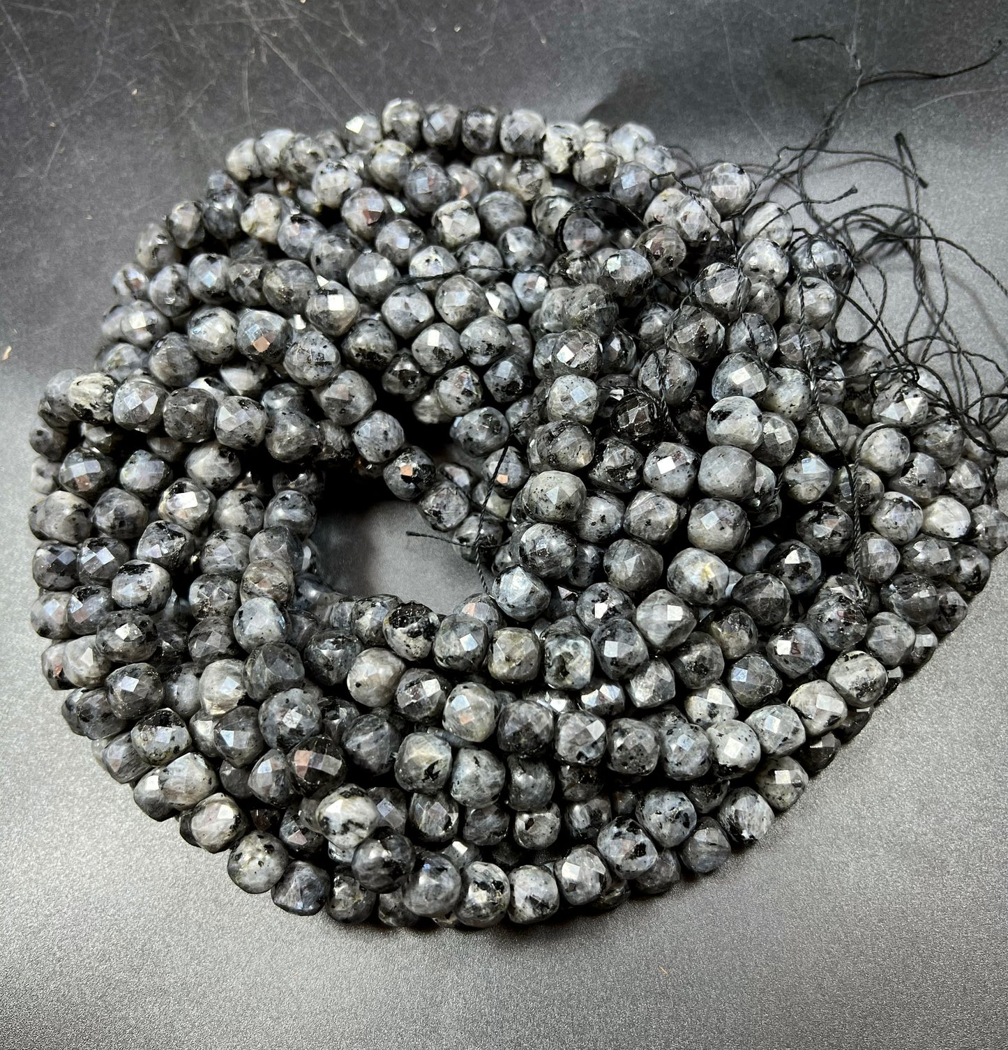 AAA Natural Larvikite Faceted Cube 9mm Gorgeous Deep Gray and Black Colors Loose Bead Loose Gemstone Loose Larvikite Full  Strand 15.5"