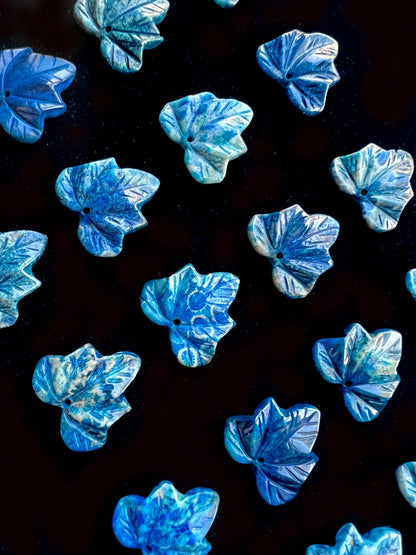Natural Blue Fossil Coral Pendant Hand Carved Maple Leaf Shape 24mm Handmade Earring Loose Bead Loose Pendant Loose gemstone Handmade stone