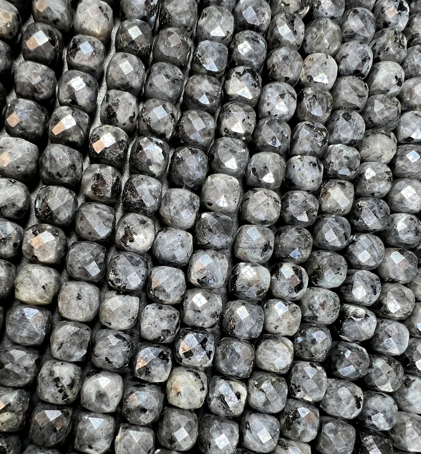 AAA Natural Larvikite Faceted Cube 9mm Gorgeous Deep Gray and Black Colors Loose Bead Loose Gemstone Loose Larvikite Full  Strand 15.5"