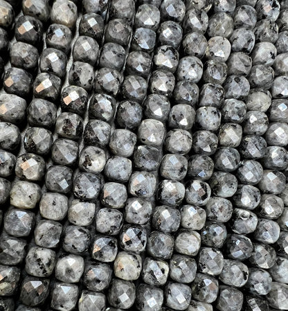 AAA Natural Larvikite Faceted Cube 9mm Gorgeous Deep Gray and Black Colors Loose Bead Loose Gemstone Loose Larvikite Full  Strand 15.5"