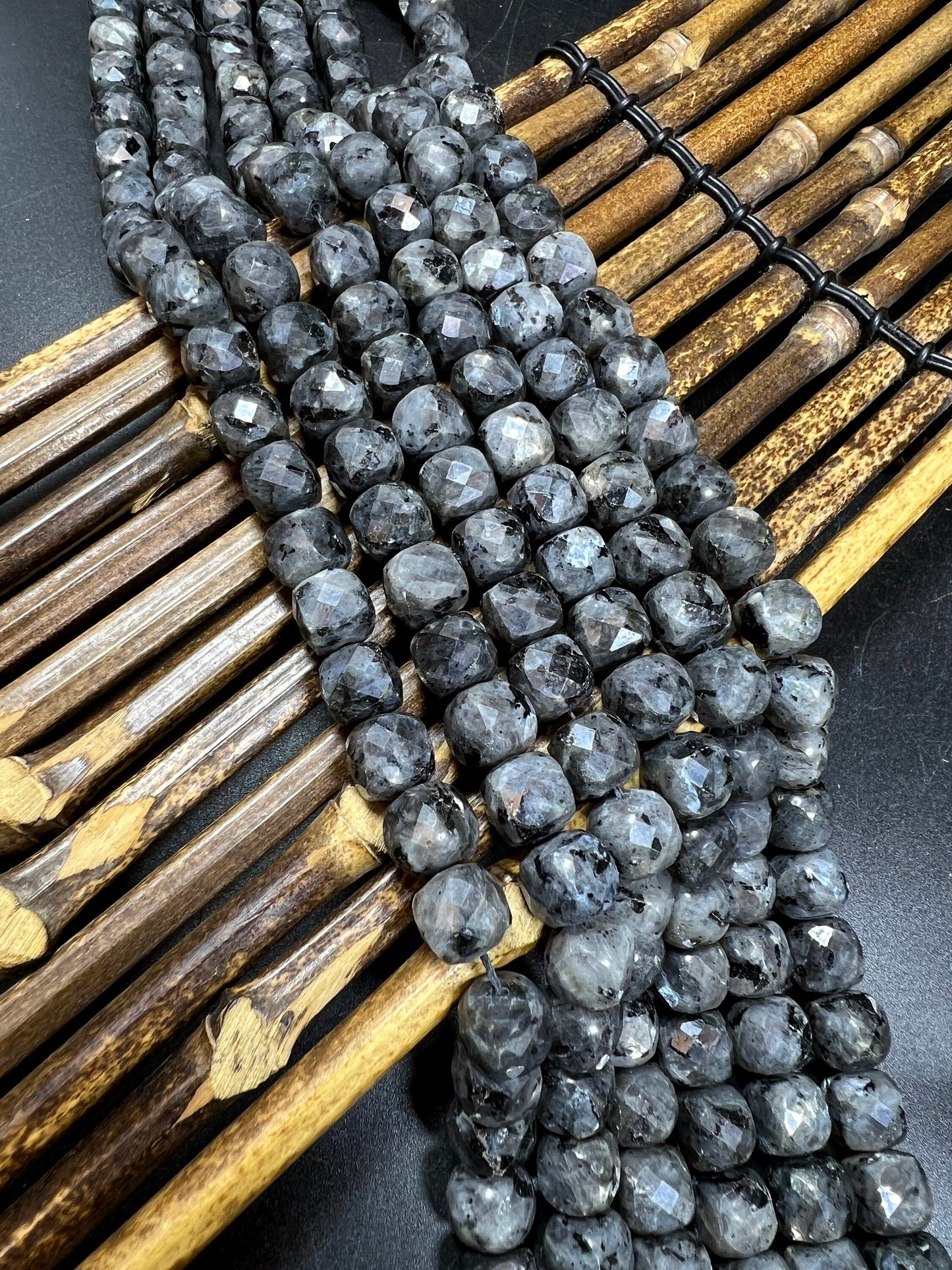 AAA Natural Larvikite Faceted Cube 9mm Gorgeous Deep Gray and Black Colors Loose Bead Loose Gemstone Loose Larvikite Full  Strand 15.5"
