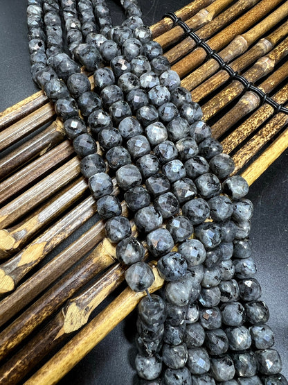 AAA Natural Larvikite Faceted Cube 9mm Gorgeous Deep Gray and Black Colors Loose Bead Loose Gemstone Loose Larvikite Full  Strand 15.5"