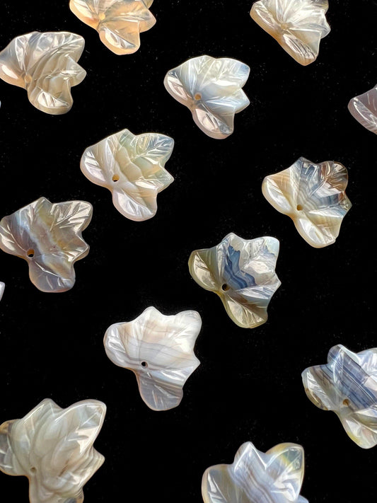 Natural Botswana  Agate Pendant Hand Carved Maple Leaf 24mm Gorgeous Gray Color Handmade Earring Loose Bead Loose Pendant Loose Earring bead