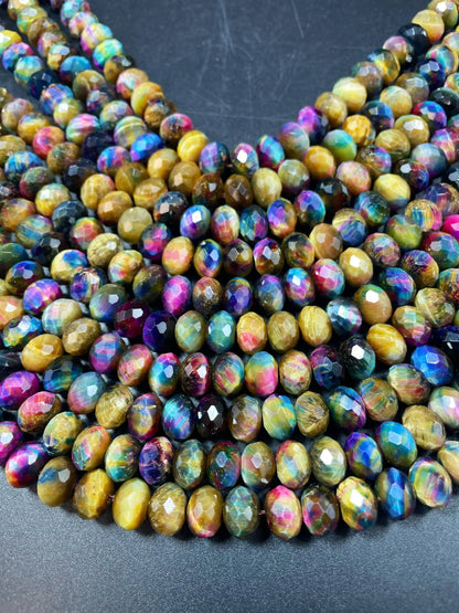 Galaxy rainbow tiger eye gemstone bead. 5x8mm Rondelle shape. Gorgeous rainbow galaxy multi color tiger eye bead . Loose bead .