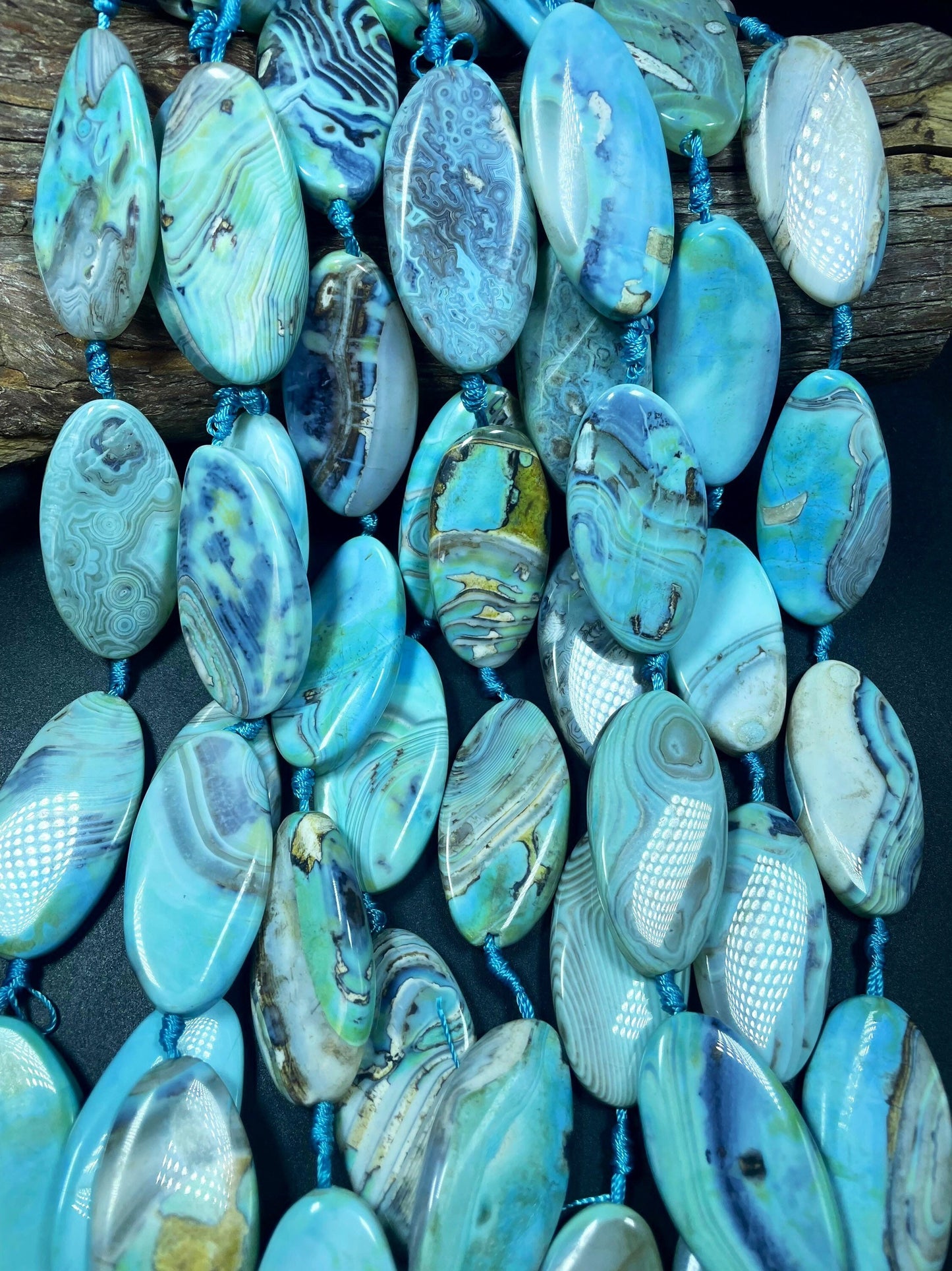 Natural Dragon Skin Agate Gemstone Bead. Gorgeous Unique Blue Brown Color Gemstone Bead. Loose Stone Bead. Full strand 15.5”