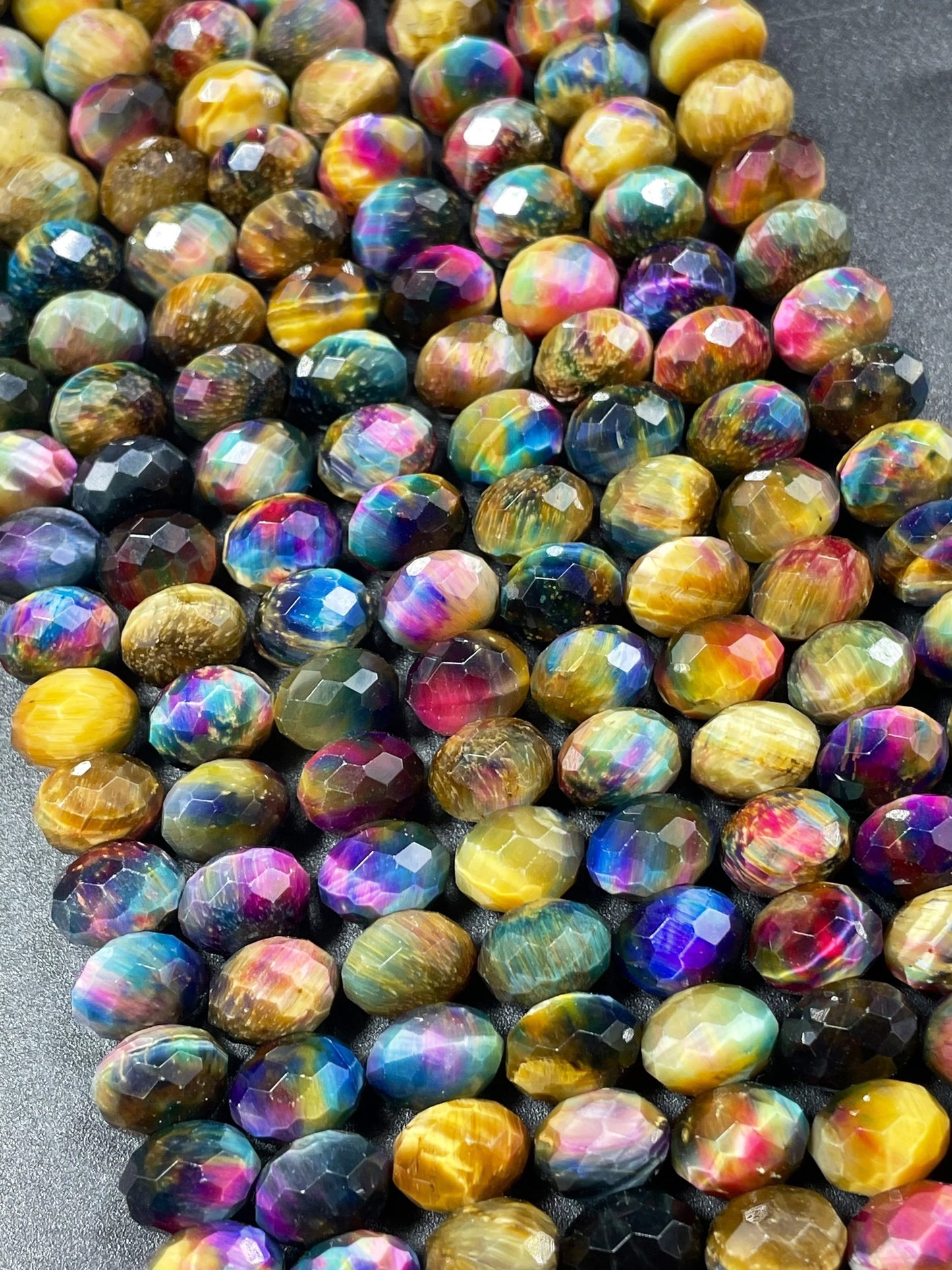 Galaxy rainbow tiger eye gemstone bead. 5x8mm Rondelle shape. Gorgeous rainbow galaxy multi color tiger eye bead . Loose bead .