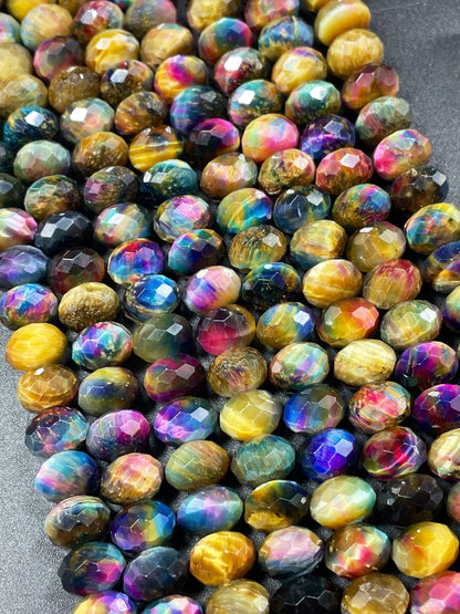 Galaxy rainbow tiger eye gemstone bead. 5x8mm Rondelle shape. Gorgeous rainbow galaxy multi color tiger eye bead . Loose bead .