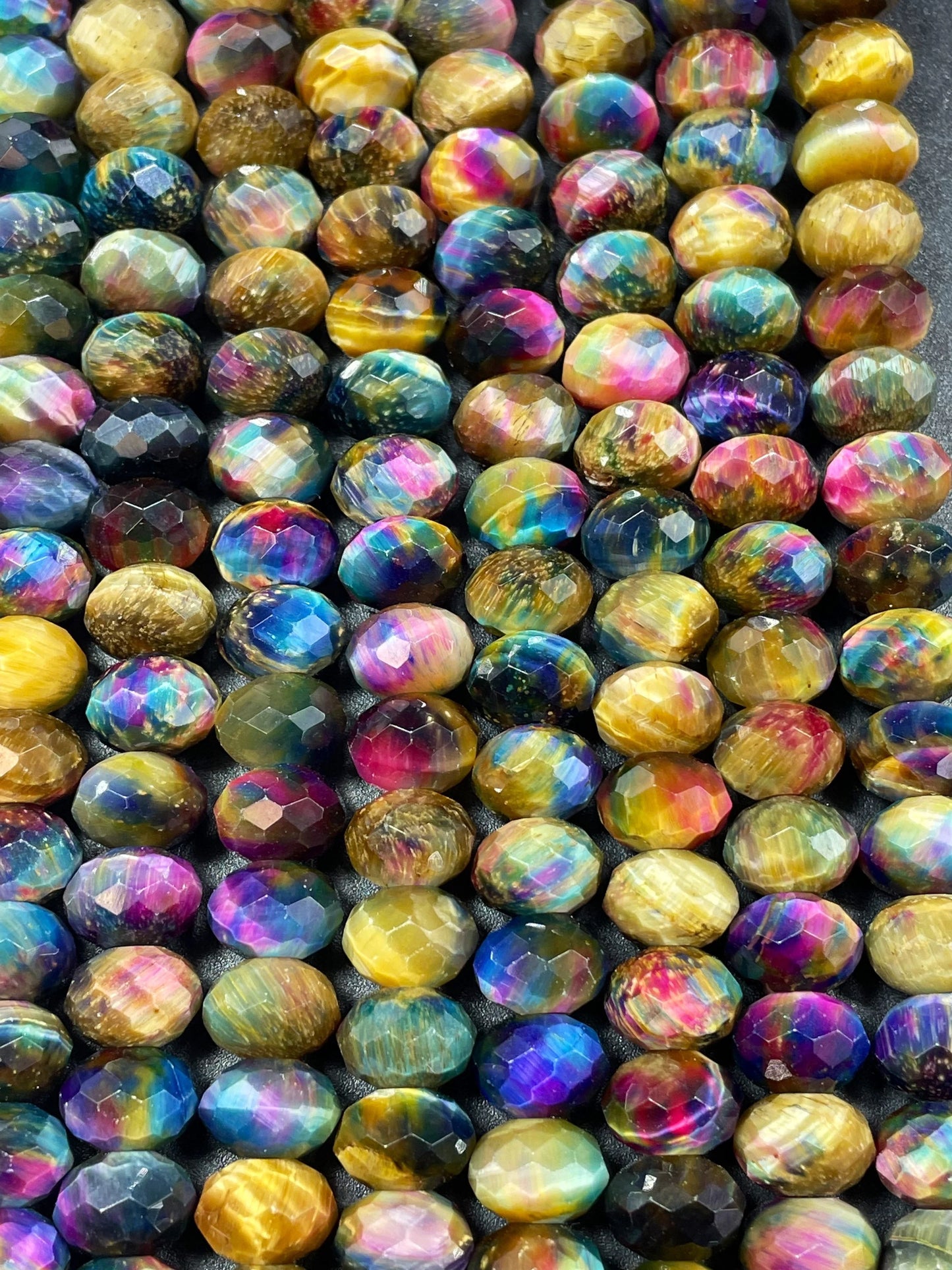 Galaxy rainbow tiger eye gemstone bead. 5x8mm Rondelle shape. Gorgeous rainbow galaxy multi color tiger eye bead . Loose bead .