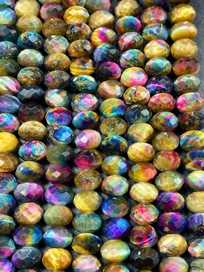 Galaxy rainbow tiger eye gemstone bead. 5x8mm Rondelle shape. Gorgeous rainbow galaxy multi color tiger eye bead . Loose bead .