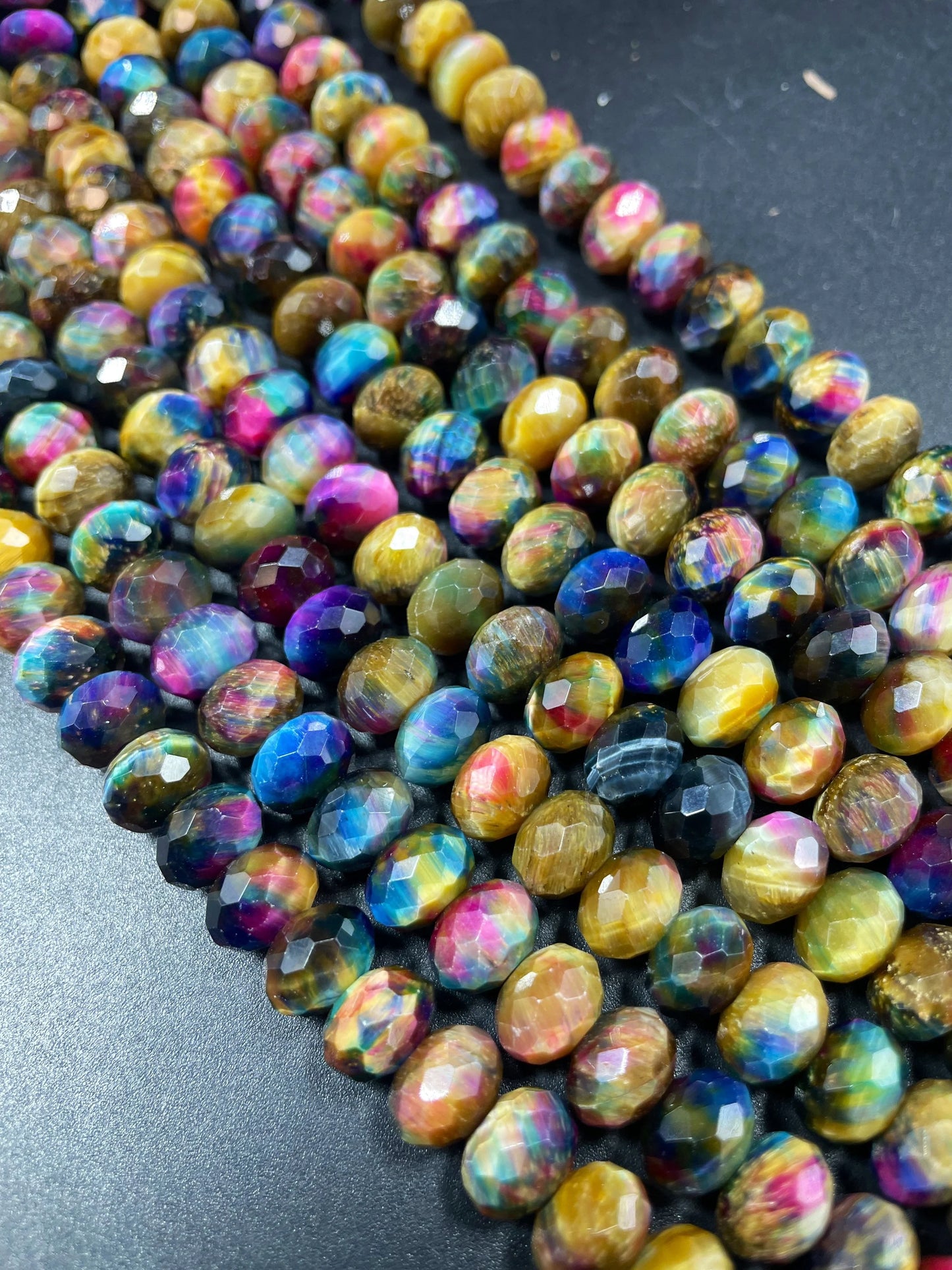 Galaxy rainbow tiger eye gemstone bead. 5x8mm Rondelle shape. Gorgeous rainbow galaxy multi color tiger eye bead . Loose bead .