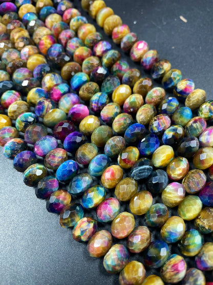 Galaxy rainbow tiger eye gemstone bead. 5x8mm Rondelle shape. Gorgeous rainbow galaxy multi color tiger eye bead . Loose bead .