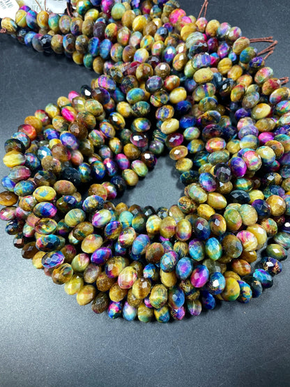 Galaxy rainbow tiger eye gemstone bead. 5x8mm Rondelle shape. Gorgeous rainbow galaxy multi color tiger eye bead . Loose bead .