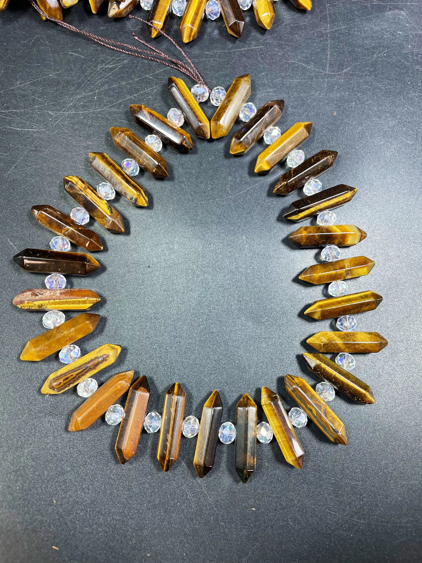 AAA natural tiger eye stone bead. Faceted Double Point 8x30mm barrel shape. Gorgeous natural honey yellow tiger eye. Loose beads 15.5”