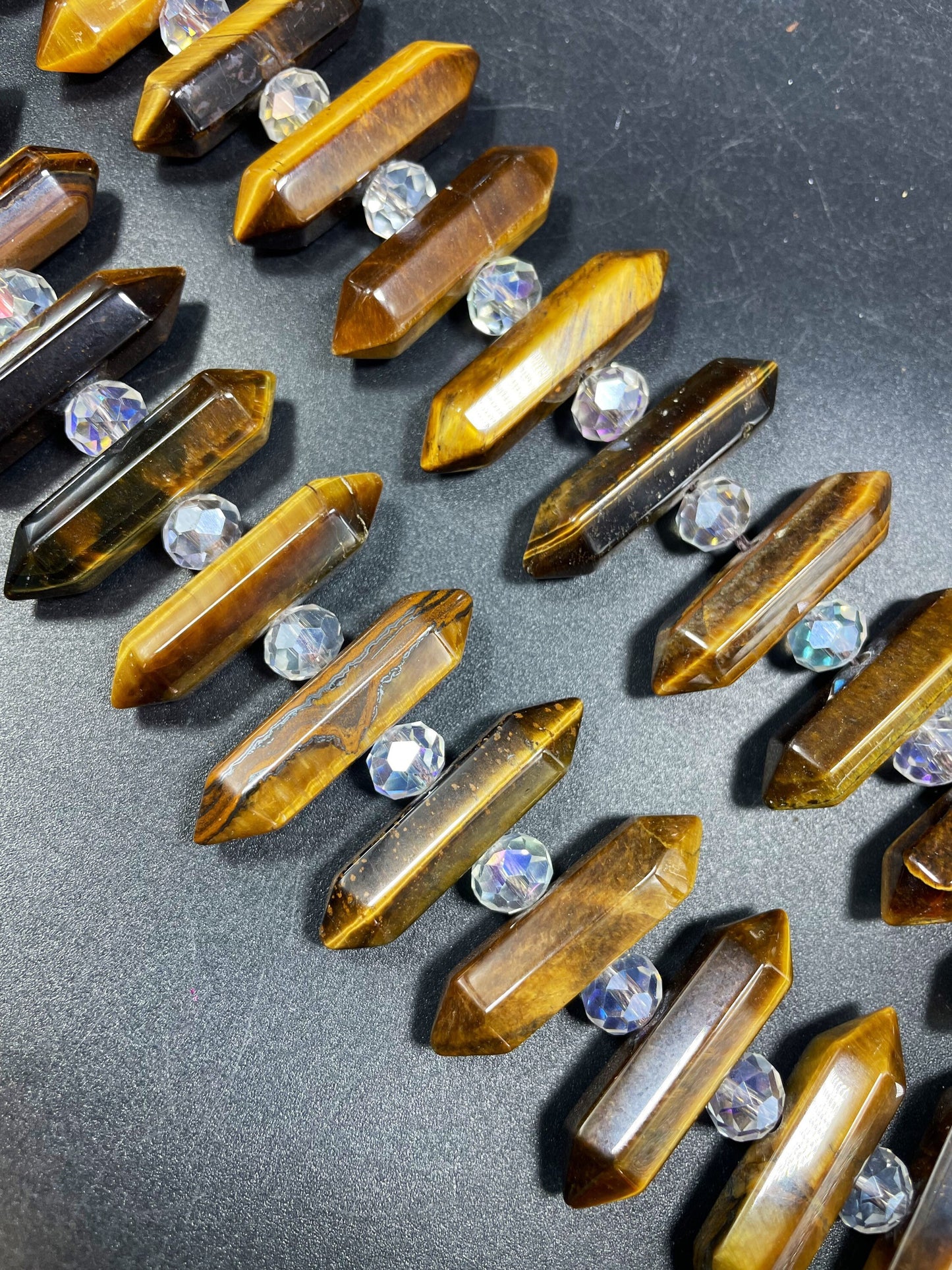 AAA natural tiger eye stone bead. Faceted Double Point 8x30mm barrel shape. Gorgeous natural honey yellow tiger eye. Loose beads 15.5”