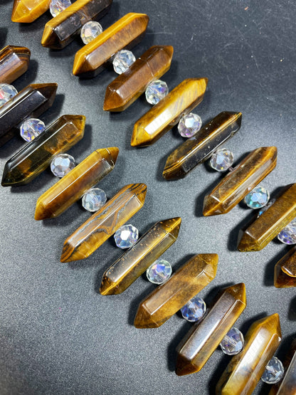 AAA natural tiger eye stone bead. Faceted Double Point 8x30mm barrel shape. Gorgeous natural honey yellow tiger eye. Loose beads 15.5”