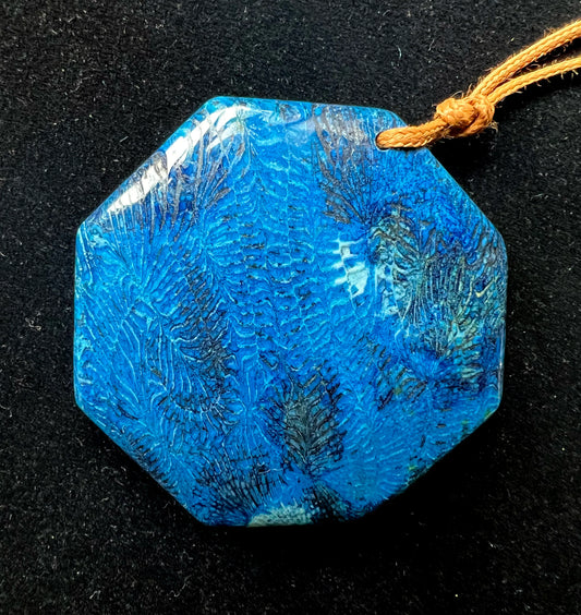 Natural Fossil Coral Gemstone 52mm Octagon Pendant Beautiful Natural Blue Color Loose Bead Loose Pendant Loose Stone Loose fossil coral bead