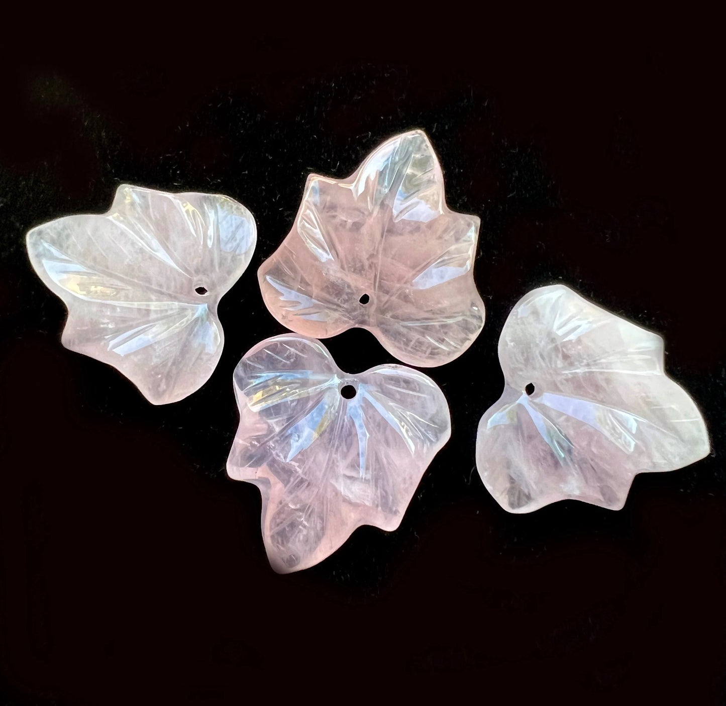 Natural Rose Quartz Pendant Hand Carved Maple Leaf Shape 24mm Gorgeous Natural Pink Color Handmade Earring Loose Bead Loose Pendant quartz