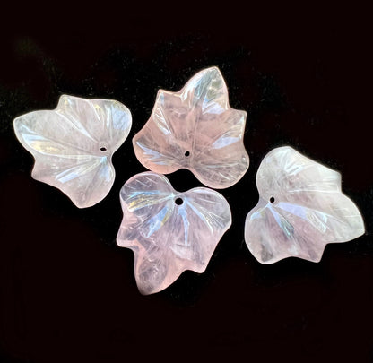 Natural Rose Quartz Pendant Hand Carved Maple Leaf Shape 24mm Gorgeous Natural Pink Color Handmade Earring Loose Bead Loose Pendant quartz