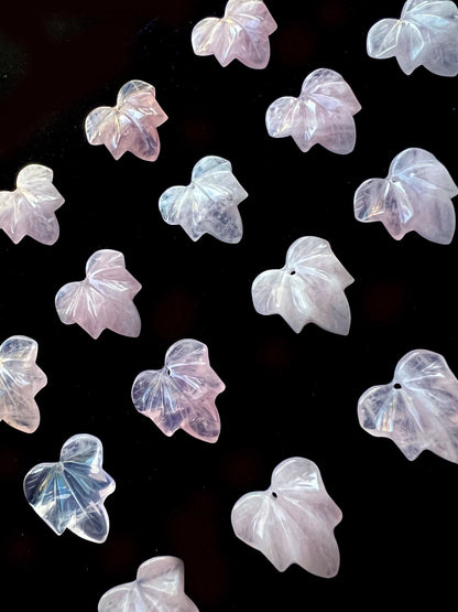 Natural Rose Quartz Pendant Hand Carved Maple Leaf Shape 24mm Gorgeous Natural Pink Color Handmade Earring Loose Bead Loose Pendant quartz