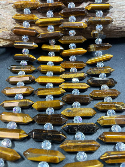 AAA natural tiger eye stone bead. Faceted Double Point 8x30mm barrel shape. Gorgeous natural honey yellow tiger eye. Loose beads 15.5”
