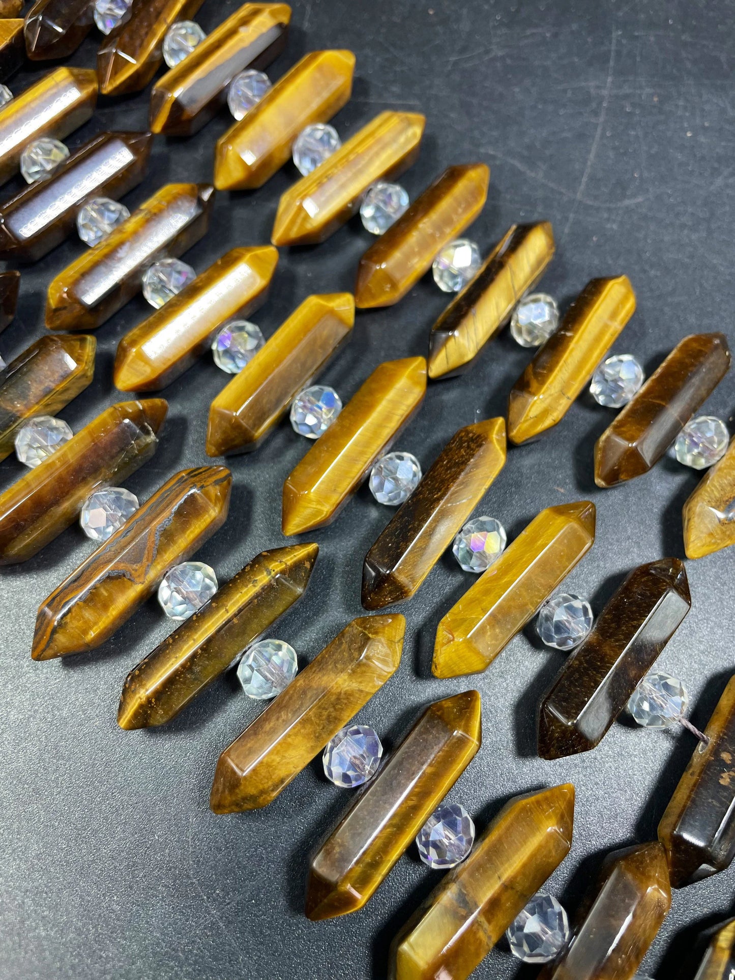 AAA natural tiger eye stone bead. Faceted Double Point 8x30mm barrel shape. Gorgeous natural honey yellow tiger eye. Loose beads 15.5”