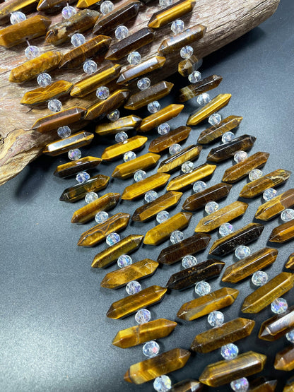AAA natural tiger eye stone bead. Faceted Double Point 8x30mm barrel shape. Gorgeous natural honey yellow tiger eye. Loose beads 15.5”