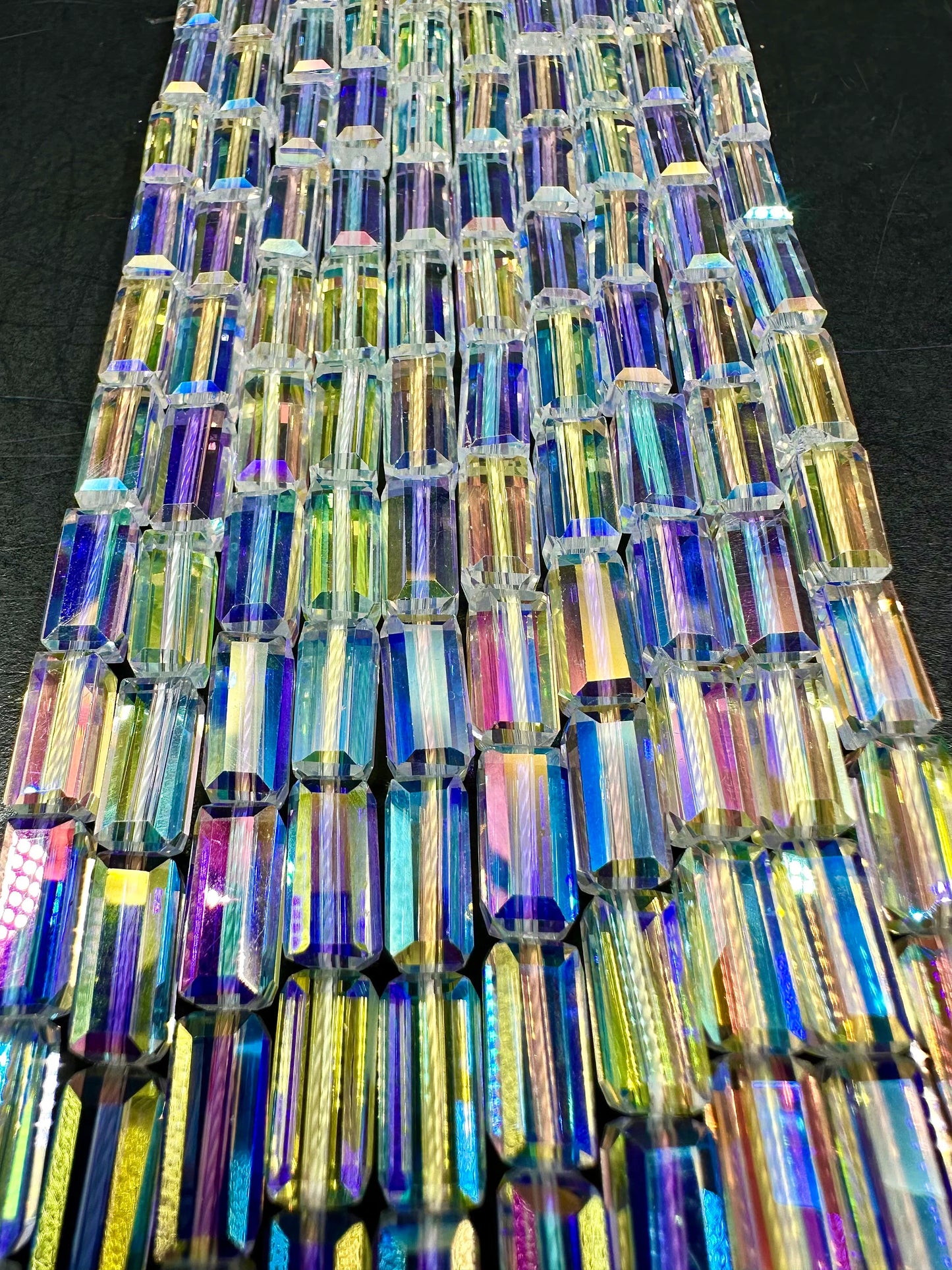 AAA High Quality Iridescent Crystal Bead Faceted 12x5mm Rectangle Shape Beads. Gorgeous Rainbow Flash Beads Great Quality Full Strand 15.5"