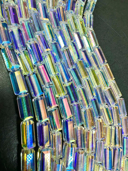 AAA High Quality Iridescent Crystal Bead Faceted 12x5mm Rectangle Shape Beads. Gorgeous Rainbow Flash Beads Great Quality Full Strand 15.5"
