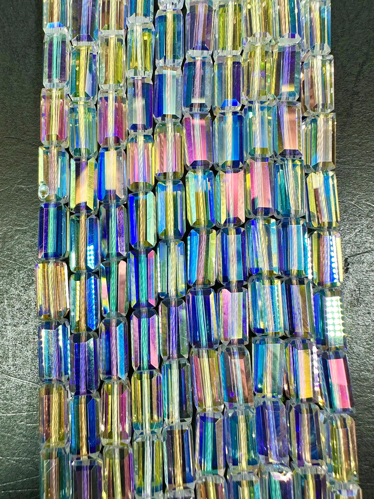 AAA High Quality Iridescent Crystal Bead Faceted 12x5mm Rectangle Shape Beads. Gorgeous Rainbow Flash Beads Great Quality Full Strand 15.5"