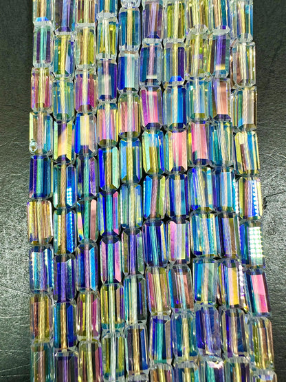 AAA High Quality Iridescent Crystal Bead Faceted 12x5mm Rectangle Shape Beads. Gorgeous Rainbow Flash Beads Great Quality Full Strand 15.5"
