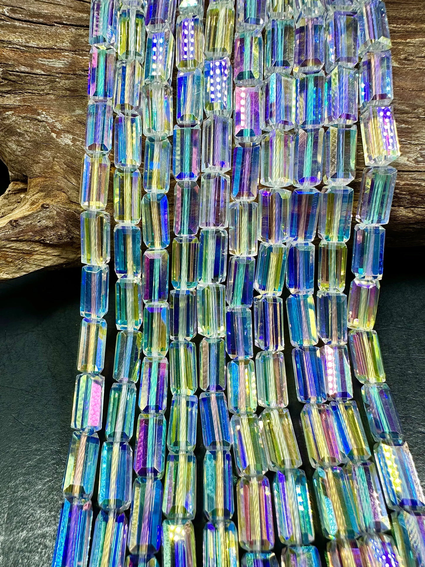 AAA High Quality Iridescent Crystal Bead Faceted 12x5mm Rectangle Shape Beads. Gorgeous Rainbow Flash Beads Great Quality Full Strand 15.5"