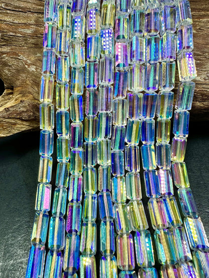 AAA High Quality Iridescent Crystal Bead Faceted 12x5mm Rectangle Shape Beads. Gorgeous Rainbow Flash Beads Great Quality Full Strand 15.5"