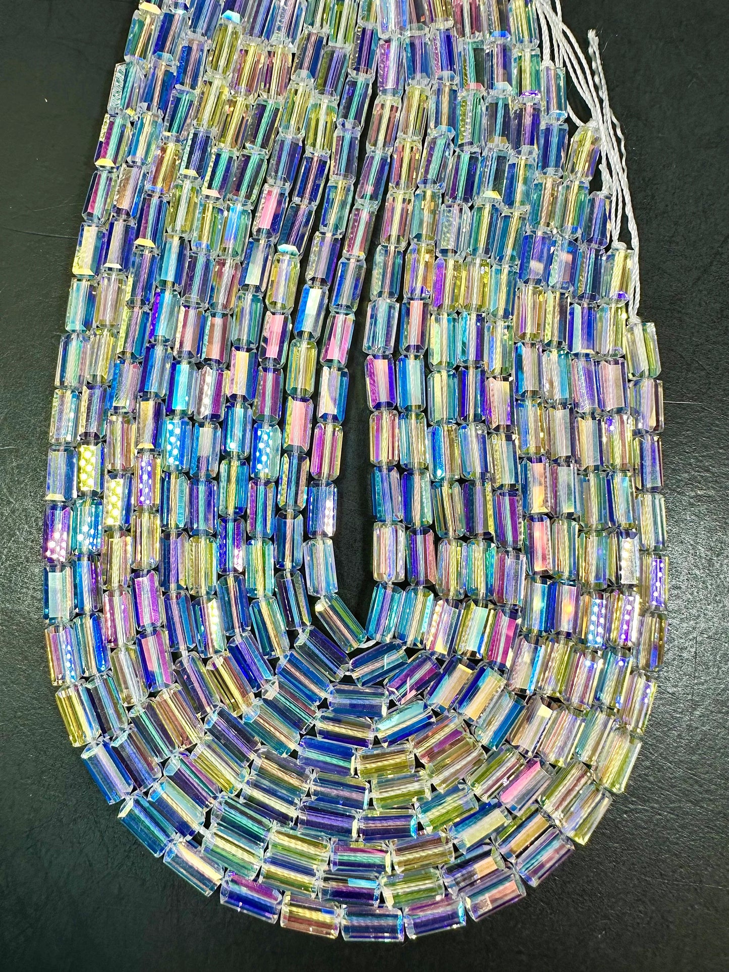 AAA High Quality Iridescent Crystal Bead Faceted 12x5mm Rectangle Shape Beads. Gorgeous Rainbow Flash Beads Great Quality Full Strand 15.5"