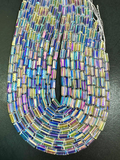 AAA High Quality Iridescent Crystal Bead Faceted 12x5mm Rectangle Shape Beads. Gorgeous Rainbow Flash Beads Great Quality Full Strand 15.5"